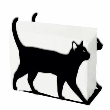 Imagem de SUPERDANT Porta-guardanapos de gato andando para mesas de gato preto dispensador de guardanapo de metal para cozinha suporte de lenços de mesa vintage gato rústico suportes de guardanapos de pano para