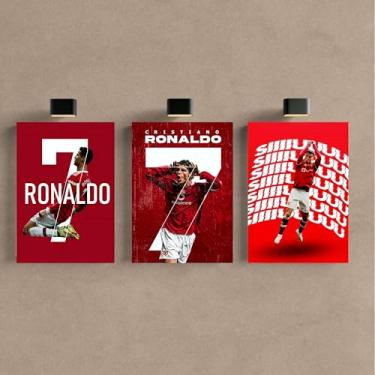 Imagem de Kit 3 - Quadro Cr7 Cristiano Vermelho Mdf Tratado (40x28cm)