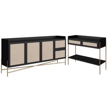 Imagem de Conjunto Aparador E Buffet Palhinha 28936x28935 Linha Oslo Nero Artesano Nero