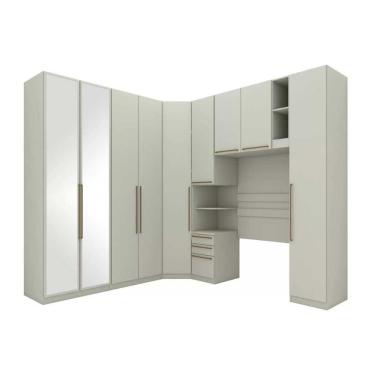 Imagem de Quarto Casal Modulado Seletto 6 Peças (1 Armário Aéreo + 4 Guarda Roupas + 1 Complemento) Qcm70 Areia - Henn