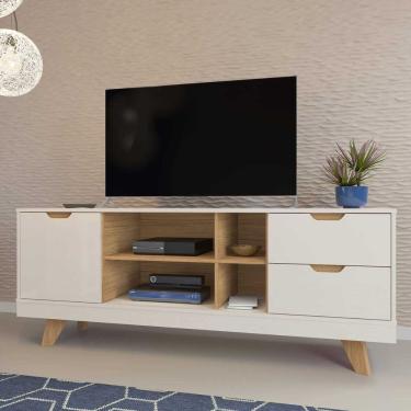 Imagem de Rack Para Tv Até 65 Michigan Com 2 Gavetas E 4 Nichos Off White/carvalho