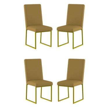 Imagem de Kit 4 Cadeiras De Jantar Com Base De Ferro Dourado – Balaqui Cor:capuccino Capuccino