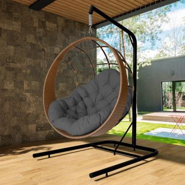 Imagem de Cadeira Balanço Ninho Suspenso Com Suporte E Almofada Argila-cinza