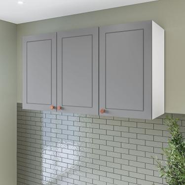 Imagem de Armário Aéreo 3 Portas 120 Cm Pérola Yescasa Branco / Cinza