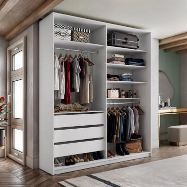 Imagem de Closet Solteiro 100% Mdf Bp 159,5cm 3 Gavetas Monreale Branco