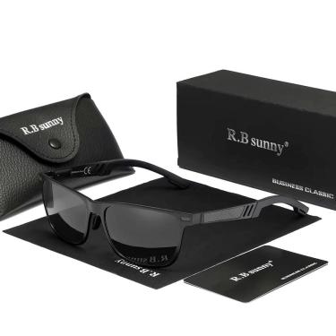 Imagem de Óculos De Sol Polarizados Para Homens E Mulheres Estilo Retangulares Design Piloto Uv400 Preto