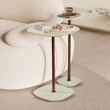 Imagem de Conjunto Mesa Lateral Florença Alta E Baixa - Lf 049 Off White-café