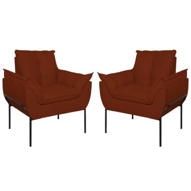 Imagem de Kit 02 Poltronas Base Metal Preto Sala, Quarto Escritório Terracota