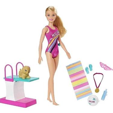 Imagem de Barbie Nadadora Com Cachorrinho E Trampolim - Mattel 084714