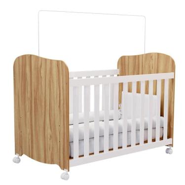 Imagem de Kit Berço Americano e Cômoda Infantil Duda Plus 1 Porta 4 Gavetas MDF 132.5cm Amêndoa e Branco Móveis Peroba