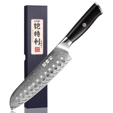 Imagem de Kitory Faca Santoku De Damasco, 7" Ultra-Afiada, Chef Aço Deluxe Vg-10 Com 67 Camadas E Cabo Ergonômico Madeira Pakka, Presente Para Namorados