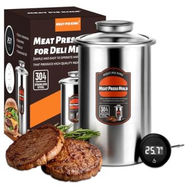 Imagem de meat pie king Molde De Prensa Frios Aço Inoxidável Para Fabricação Carnes Caseiras, Como Presunto, Almoço E Outros Produtos, Prático Saudável (Termômetro Eletrônico)