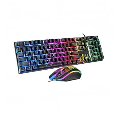 Imagem de Conjunto de teclado e mouse com fio Crack Game com sensação mecânica, mouse e teclado de LED arco-íris perfurado com letras iluminadas, teclado numérico de 104 teclas, indicadores de LED, para