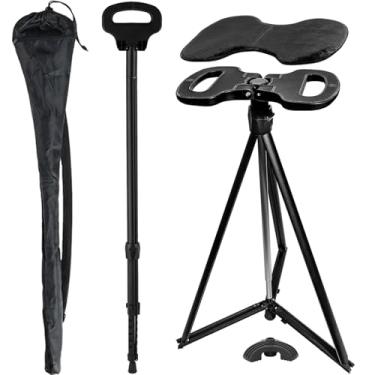 Imagem de ALEVMOOM Bengala Com Assento Dobrável, Leve, Ajustável Em Altura, Para Adultos, Alumínio, Capacidade De 145 Kg, Almofada E Bolsa Transporte