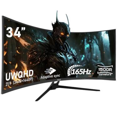 Imagem de ZZA Monitor Gamer Curvo Ultrawide De 34", Tela 1500R, 165Hz, Resolução 3440X1440, Monitores Computador Com Freesync, Hdr10, 1 Ms, Proteção Para Os Olhos, Design Sem Bordas, Suporte Montagem Em Pared