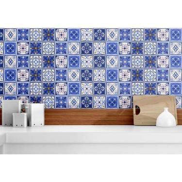 Imagem de Papel de parede Adesivo Azulejo Decorativo Cozinha Azul - PRESENTE-BRI