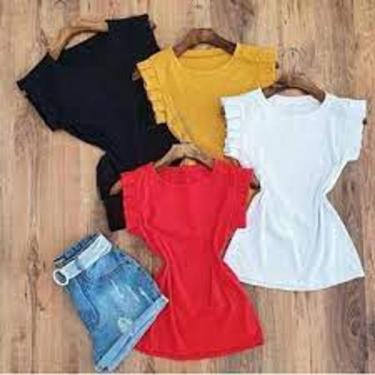 Imagem de Blusa babado malha canelada manga curta - Filo modas, Azul celeste, G