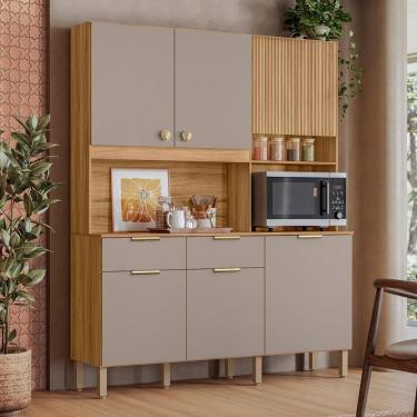 Imagem de Armário Cozinha Compacta Tropical 160cm 7 Portas E 2 Gavetas Freijo/fendy/ripado