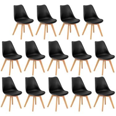 Imagem de Conjunto 14 Cadeiras De Jantar Eames Wood Leda Design Estofada - Preto