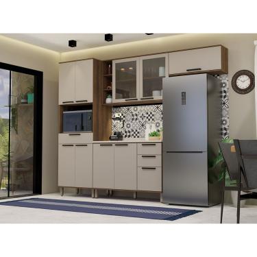 Imagem de Cozinha Compacta 4 Peças Com Espaço Para Microondas Vidro E Nogueira Dourado/cinammon