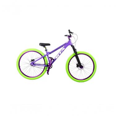 Imagem de Bicicleta 26 Gta Gravity Cor Roxo Freeride Single Cubo K7 Barulhento Freio Hidráulico Garfo C/trava Pneu Flame Verde