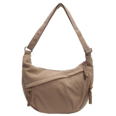 Imagem de Bolsa tiracolo de veludo cotelê de nylon trançado com vários bolsos crescente feminina e masculina bolsa de ombro, B - cáqui