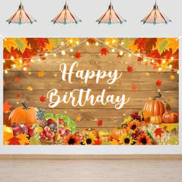 Imagem de Avezano Faixa de outono feliz aniversário abóbora outono decoração de festa de aniversário outono folha de bordo pano de fundo para crianças adultos rústico laranja colheita dia de ação de graças