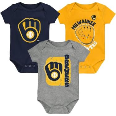 Imagem de Outerstuff MLB recém-nascido e infantil 0-24 meses mudança de 3 peças macacão macacão (Milwaukee Brewers, 3/6 meses)