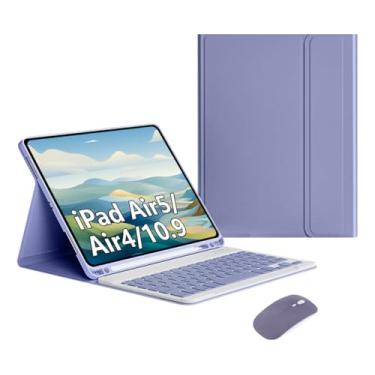 Imagem de Capa Para iPad Air 4ª Air 5ª Geração + Smart Keyboard+Mouse (Cinza Lavanda, Teclado comum)