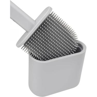 Imagem de Limpador Vaso Sanitario Em Silicone Escovinha De Banheiro Com Suporte Cor:Branco. A Cabeça Macia da Escova não Danificará a Superfície do Objeto Tornando a Limpeza Bem Mais Fácil.