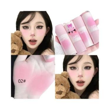Imagem de Blush Natural Rosa Em Bastão, Blush Facial Fofo Estilo Coreano Para Bo
