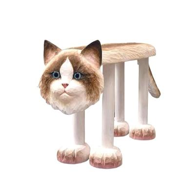 Imagem de Banqueta de madeira maciça esculpida à mão para gato Ragdoll Pintado à mão para decoração de casa, banco de sapatos, banquinho de mesa de centro
