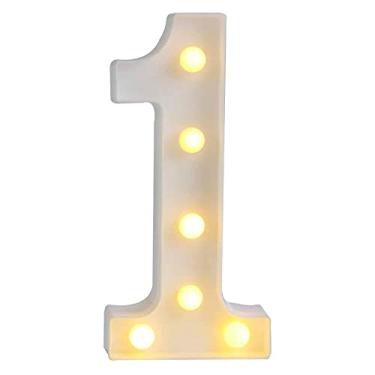 Imagem de Sunnyglade Luzes de alfabeto de LED com marquesa branca com luzes de números arábicos para festa, decoração de casa, casamento, alfabeto, decoração de parede, letras, luzes, 1