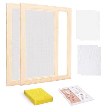 Imagem de Worown Kit de tela para fabricação de papel de madeira A4, molduras para fabricação de papel, molde e deck para artesanato de papel DIY (30 x 20 cm)