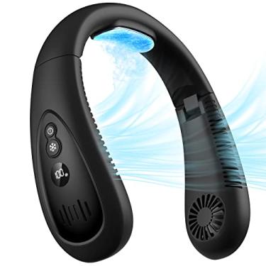Imagem de GAITIR Ar condicionado de pescoço, ventilador de pescoço portátil com placa de resfriamento, fluxo de ar de resfriamento de 360°, ventilador USB recarregável de 5000 mAh, mãos livres, sem lâminas