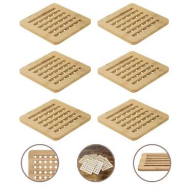Imagem de Conjunto 6 Descansos Panela Quadrados Bambu 15Cm Premium - Mimo Style