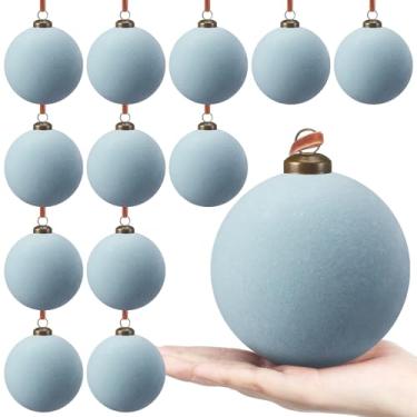 Imagem de PullCrease 12 peças de enfeites de bola de Natal de veludo – Bolas de árvore de Natal azuis empoeiradas com 10 cm, ornamentos decorativos para pendurar para árvore de Natal, guirlanda, guirlanda ou