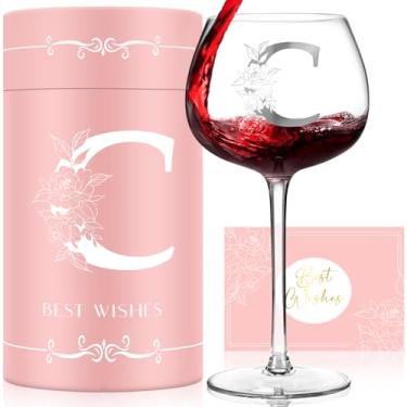 Imagem de Presentes personalizados para mulheres, monograma A-Z taça de vinho presentes personalizados, presentes exclusivos de aniversário e Natal para mulheres, presentes iniciais de taças de vinho para ela