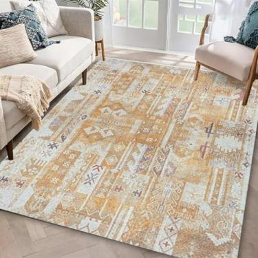 Imagem de ESSMOKO Tapete de sala de estar tapete resistente à sujidade, fácil de cuidar, tapete de sala de estar lavável, manta antiderrapante, laranja, 40 * 60 cm