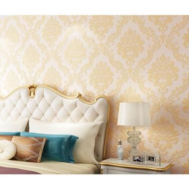 Imagem de Papel de parede não tecido ecológico padrão 3D sala de estar quarto hotel papel de parede não autoadesivo bege 53 * 950 cm