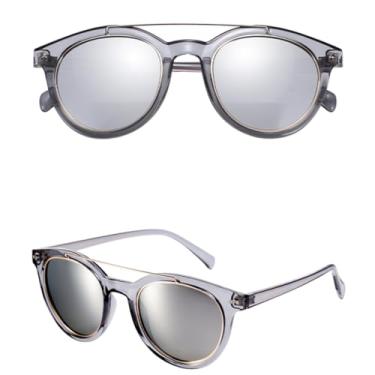 Imagem de VFDHN Óculos de sol polarizados redondos com ponte dupla, masculino, revestimento espelhado, proteção UV400 para dirigir ao ar livre (04 cinza)