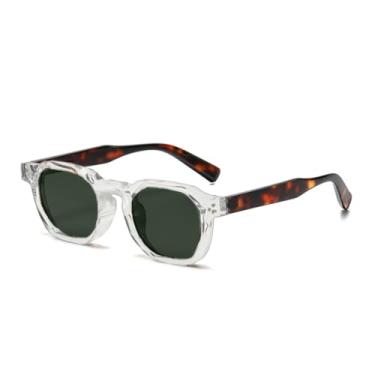 Imagem de Óculos de sol vintage com rebite oval, armação anti-luz azul, feminino e masculino, luxuoso, com estampa de leopardo (verde transparente)