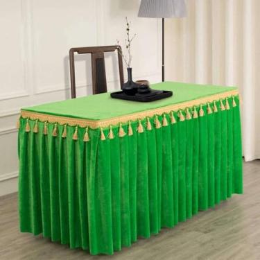 Imagem de Toalha de mesa de veludo dourado para conferências, exposições, pendurada, com franjas, para saia de mesa com borlas, retangular, verde, 180x60x75 cm