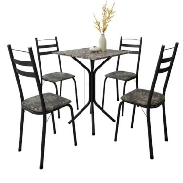Imagem de Conjunto De Mesa Sala de Jantar Com 4 Cadeiras Leia Tubular Granito Preto Floral
