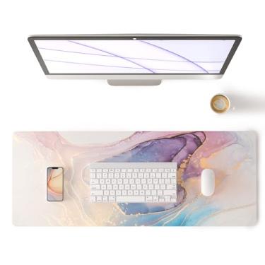Imagem de Colorful Star Almofada de mesa de mármore azul e roxo impermeável, tapete de mesa de couro, teclado grande e mouse pad para jogos, para escritório, antiderrapante, acessórios de mesa para mulheres e