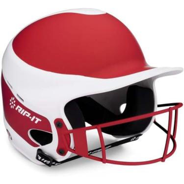 Imagem de RIP-IT Capacete De Rebatida De Softball Vision Pro Com Máscara Facial, Fosco, Escarlate Bicolor, Tamanho P/M, Equipamento Esportivo Leve Para Mulheres