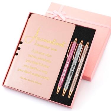 Imagem de Spakon 5 peças de presentes de contador para mulheres, diário forrado de couro, 3 canetas esferográficas com caixa de presente para agradecimento CPA, preparador de impostos, aniversário, formatura