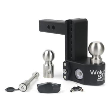 Imagem de Weigh Safe SWS6-2-KA, engate de queda de 15 cm, receptor de 5 cm, GTW de 5,7 kg – Suporte de bola de engate de reboque de aço ajustável com escala integrada, 2 bolas de aço inoxidável, trava com chave igual e pino receptor