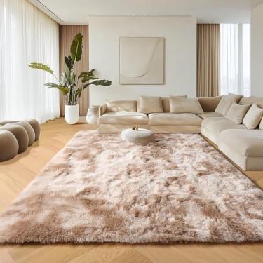 Imagem de ONASAR Tapetes de área 20 x 25 cm para sala de estar, tapete grande fofo bege tingido para quarto, lavável, macio, grosso, felpudo, grande, tapete para crianças, meninos, meninas, adolescentes