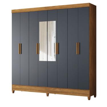 Imagem de Guarda Roupa Casal Com Espelho 8 Portas 2 Gavetas Madeirado/Cinza Marajó Moval